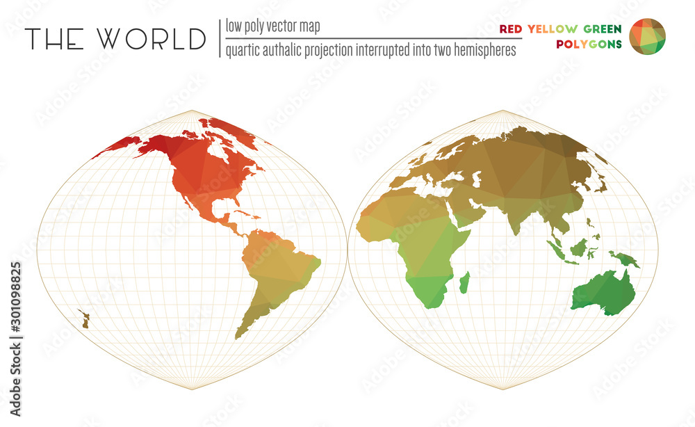 Triangular mesh of the world. Quartic authalic projection interrupted ...