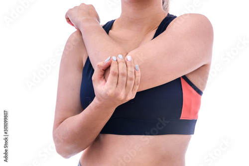 Female hand on wrist isolated on white