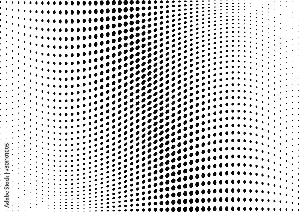 Abstract halftone wave dotted background. Futuristic twisted grunge pattern, dot, circles.  Vector modern optical pop art texture for posters, business cards, cover, labels mock-up, stickers layout