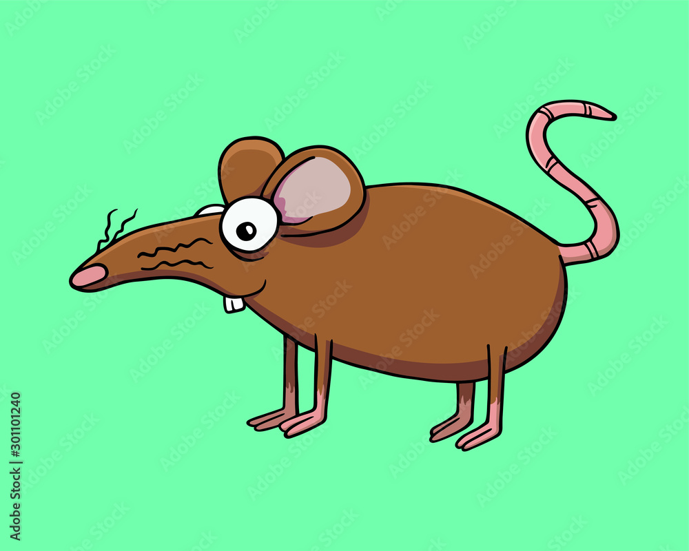 Brown rat or mouse staying on feet sideview and smiling. Vector Illustration isolated on flat background for kids book or for chinese new year of the rat. For children Brown rat or mouse staying on feet sideview and smiling. Vector Illustration isolated on flat background for kids book or for chinese new year of the rat. For children