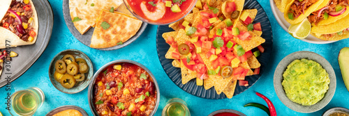 Photography Mexican food, panoramic overhead shot