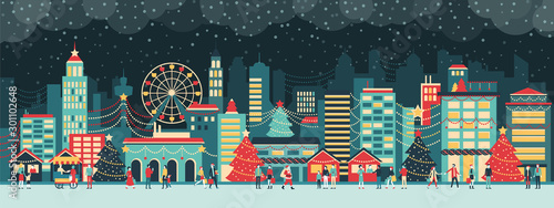 City and people at Christmas