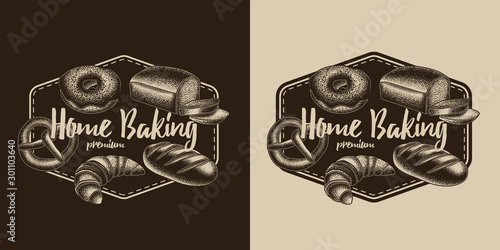 Original monochrome vector emblem in vintage style. Home bakery sign.
