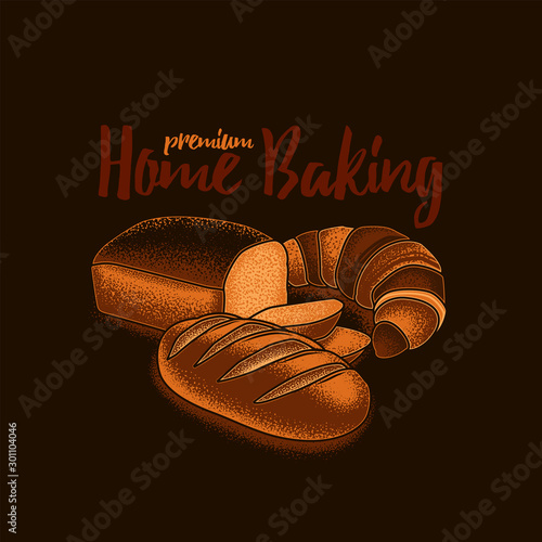 Original vector emblem in retro style. Homemade cake.