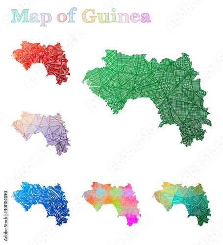 Hand-drawn map of Guinea. Colorful country shape. Sketchy Guinea maps collection. Vector illustration.