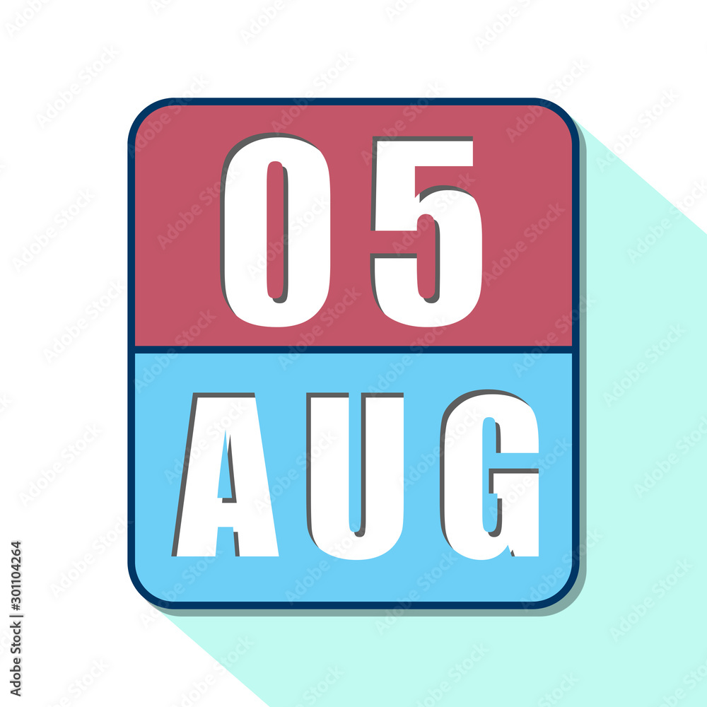 august 5th. Day 5 of month,Simple calendar icon on white background. Planning. Time management. Set of calendar icons for web design. summer month, day of the year concept august 5th. Day 5 of month,Simple calendar icon on white background. Planning. Time management. Set of calendar icons for web design. summer month, day of the year concept