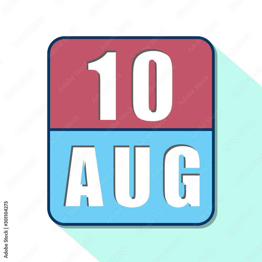 august 10th. Day 10 of month,Simple calendar icon on white background. Planning. Time management. Set of calendar icons for web design. summer month, day of the year concept august 10th. Day 10 of month,Simple calendar icon on white background. Planning. Time management. Set of calendar icons for web design. summer month, day of the year concept