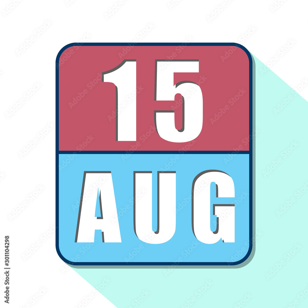 august 15th. Day 15 of month,Simple calendar icon on white background. Planning. Time management. Set of calendar icons for web design. summer month, day of the year concept august 15th. Day 15 of month,Simple calendar icon on white background. Planning. Time management. Set of calendar icons for web design. summer month, day of the year concept