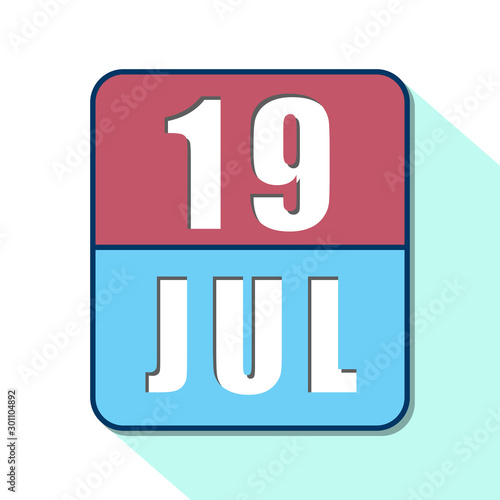 july 19th. Day 19 of month,Simple calendar icon on white background. Planning. Time management. Set of calendar icons for web design. summer month, day of the year concept