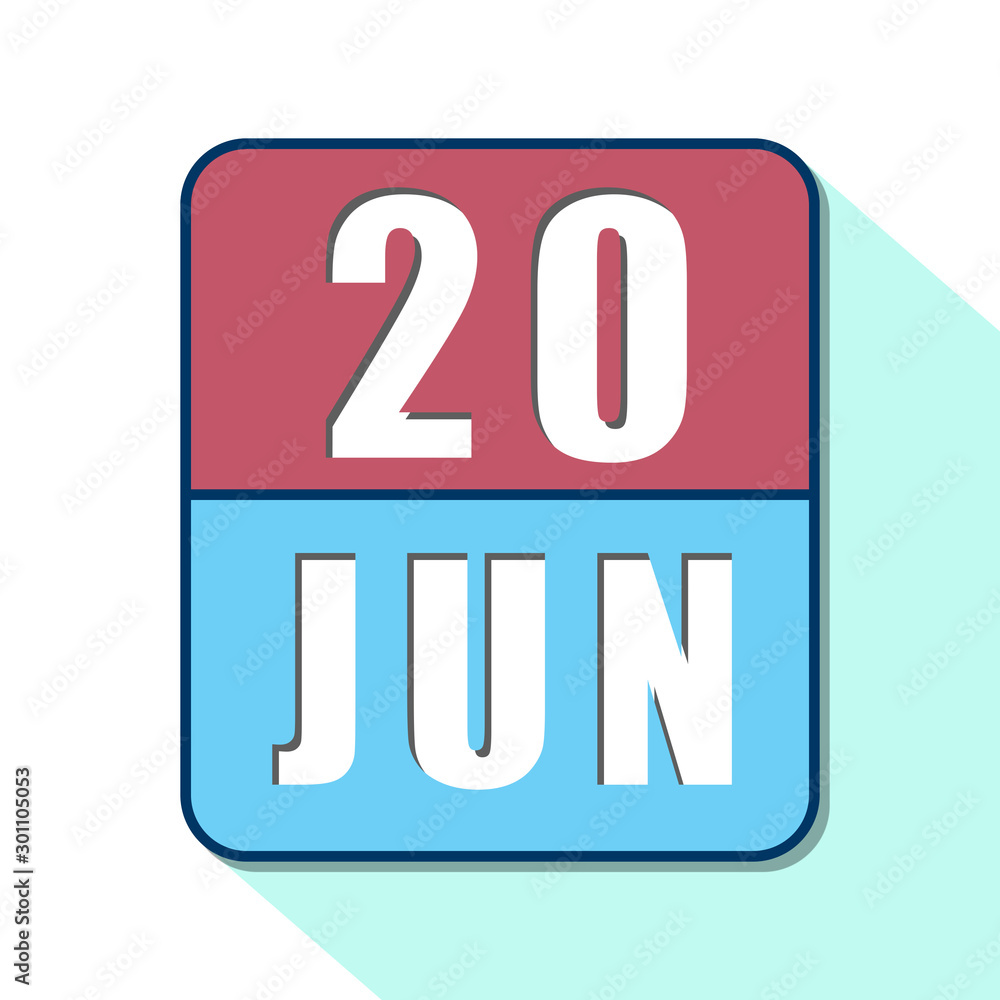 june 20th. Day 20 of month,Simple calendar icon on white background. Planning. Time management. Set of calendar icons for web design. summer month, day of the year concept june 20th. Day 20 of month,Simple calendar icon on white background. Planning. Time management. Set of calendar icons for web design. summer month, day of the year concept