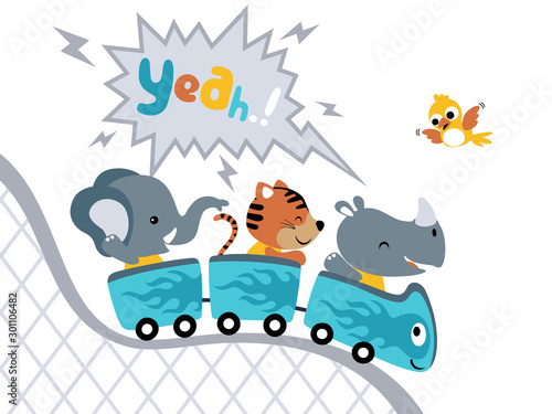 little animals cartoon on rollercoaster