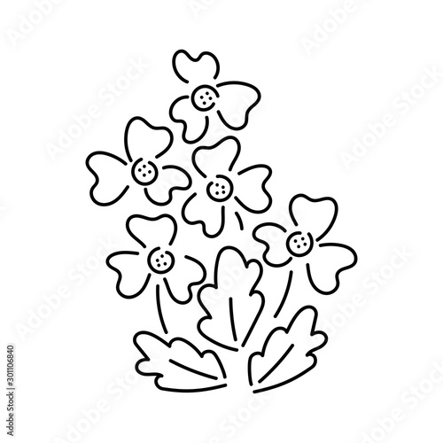 Small bouquets of simple flowers and twigs with leaves. Minimal retro design. . Element for design of cards  invitations and other