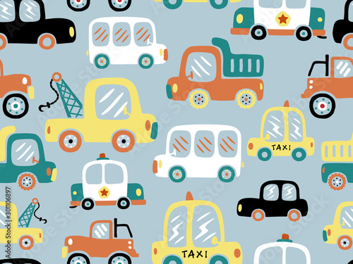 seamless pattern of vehicles cartoon