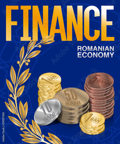 Romanian Economy Bani Coins Stacks Cover Poster Design