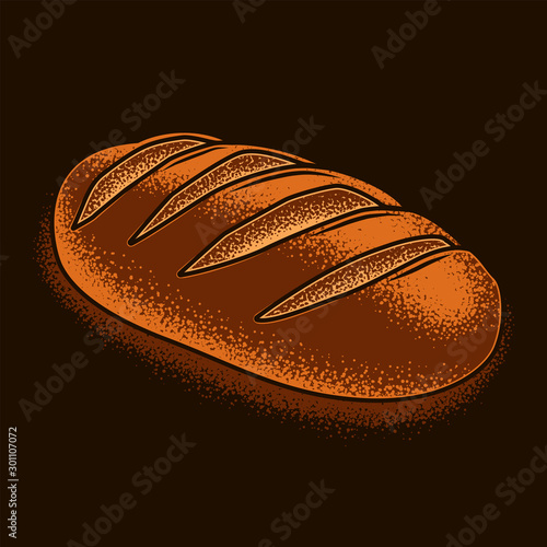 Original vector illustration in a retro style. Freshly baked loaf of bread.