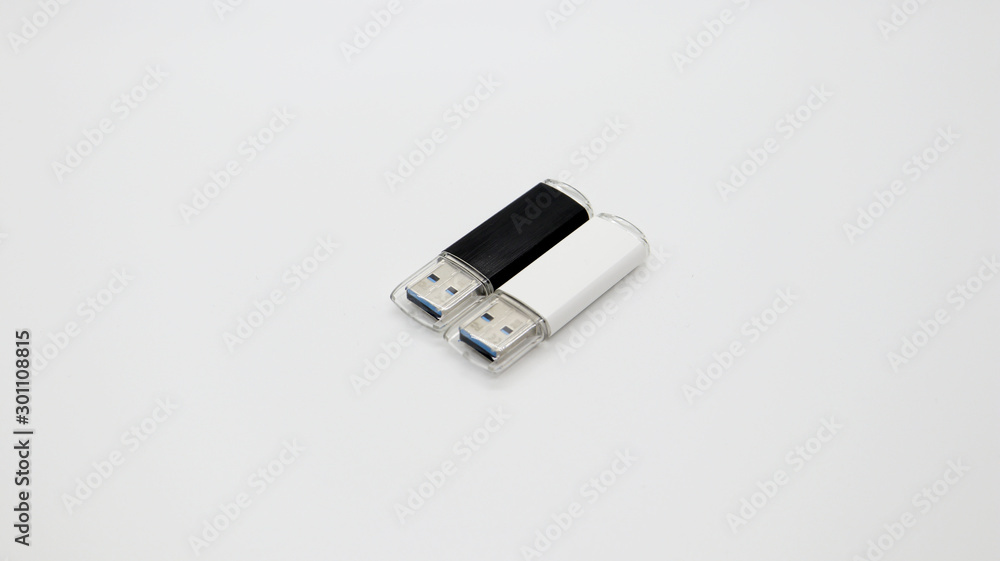 White and Black USB Memory on Isolated Background White and Black USB Memory on Isolated Background