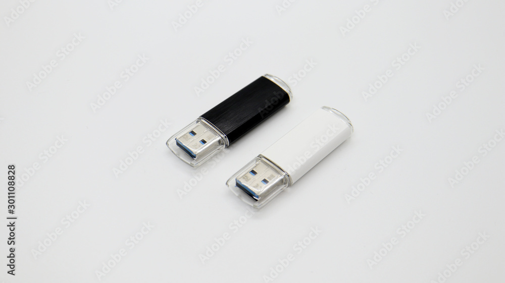 White and Black USB Memory on Isolated Background White and Black USB Memory on Isolated Background
