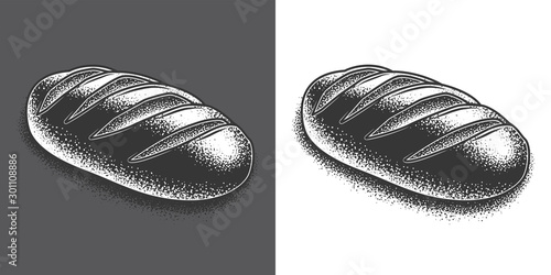Original monochrome vector illustration. Freshly baked loaf of bread.