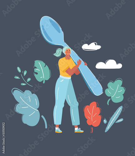 Mother cooking with big spoon
