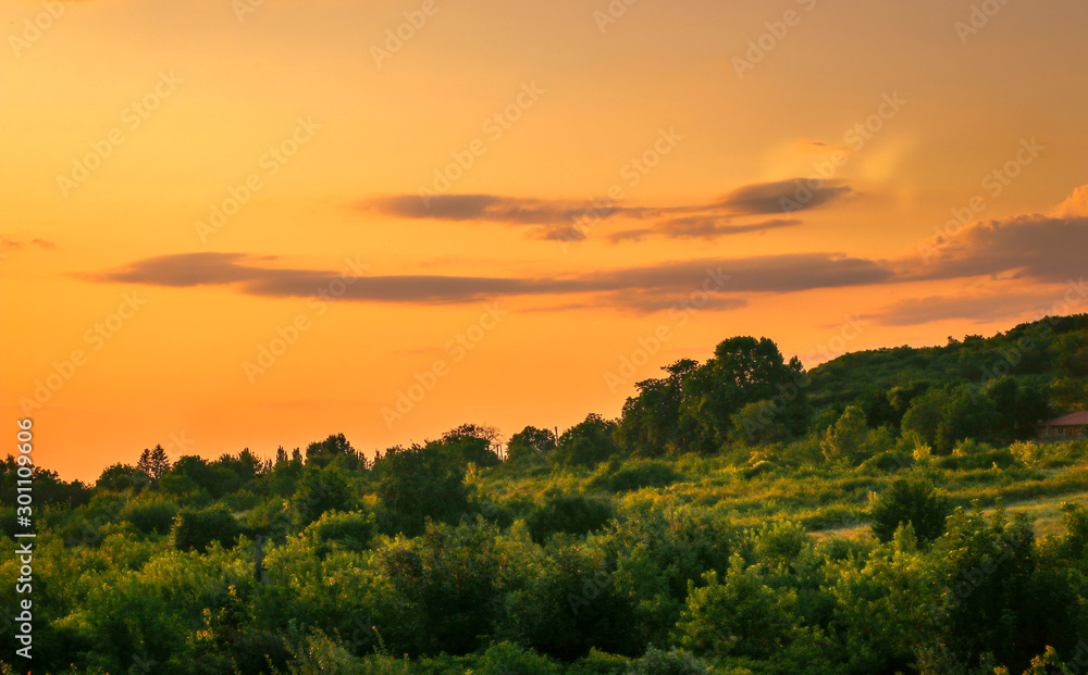 Karpathian mountains and sunset sky