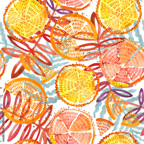 orange fruits seamless. Hand drawn fresh tropical plant waterecolor illustration. © Елена Фаенкова