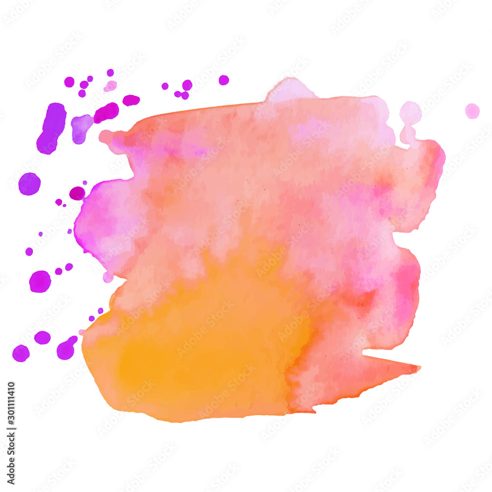 Pink orange isolated vector watercolor stain. Grunge element for web design and paper design