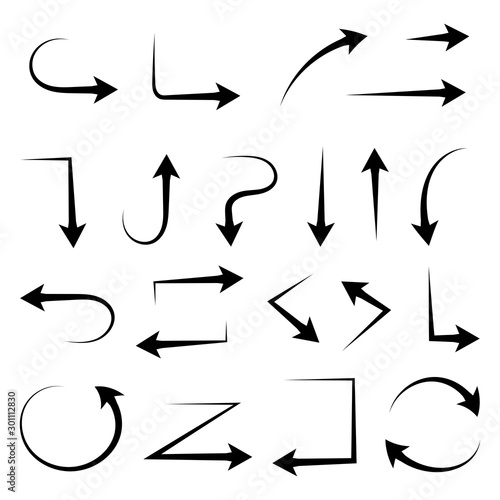 Black arrows set. Sharp thin icons