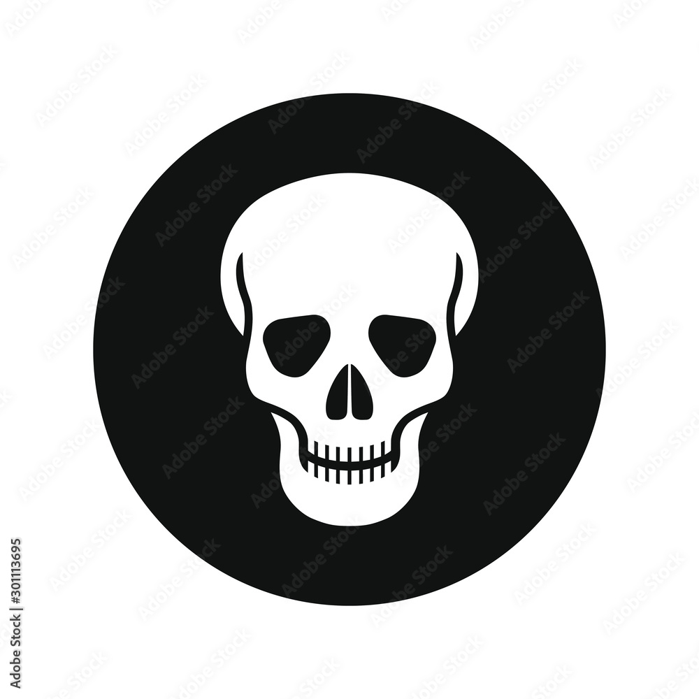Human skull graphic icon. Skull sign in the circle isolated on white background. Vector illustration Human skull graphic icon. Skull sign in the circle isolated on white background. Vector illustration