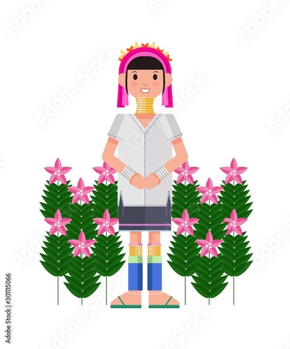 Long Neck Karen. The Giraffe woman. isolated vector.