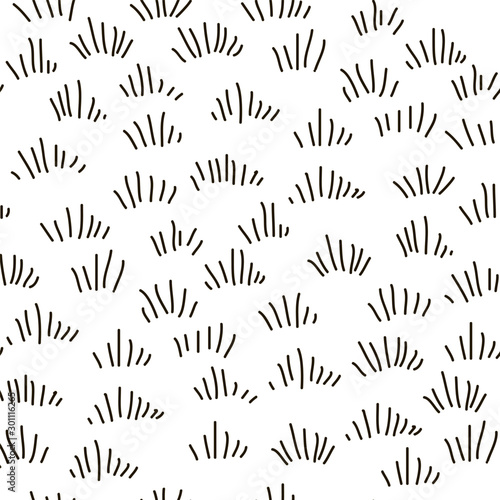 Seamless pattern of the black line grass doodle