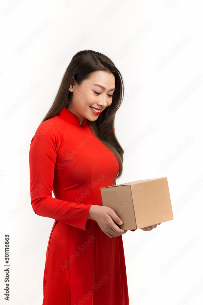 Beauty Asian Vietnamese woman wear ao dai and smilein chinese new year Beauty Asian Vietnamese woman wear ao dai and smilein chinese new year