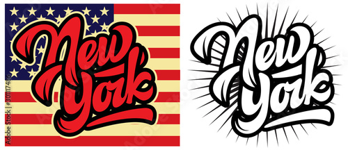 Set of two vector templates with name of the state New York. Lettering