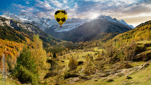 Cirque De Gavarnie In The French Pyrenees with balloon