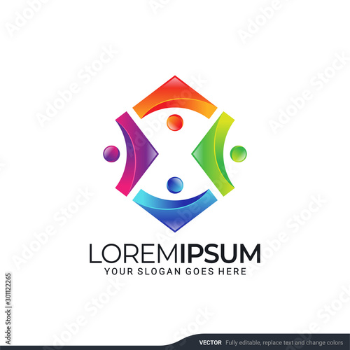 Modern people logo gather with abstract style. Vector illustration.