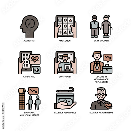 Ageing Society icons set