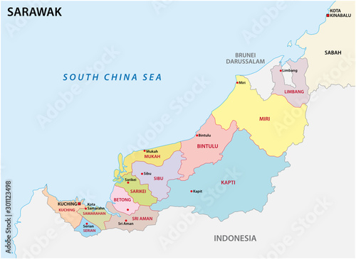 administrative and political map of the malayan division sarawak