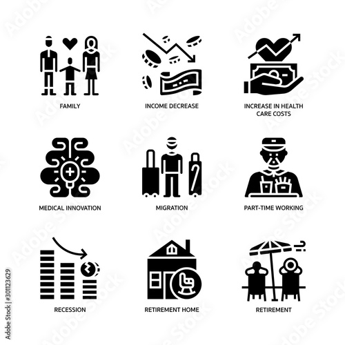 Ageing Society icons set
