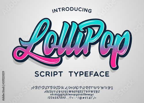 Lollipop. Script typeface. Vector illustration. Lettering print. Comics style.
