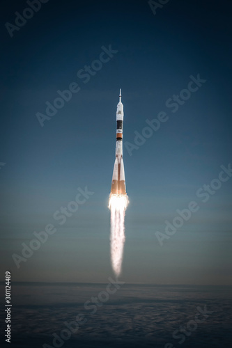 Fototapeta Naklejka Na Ścianę i Meble -  Dramatic rocket launch.  The elements of this image furnished by NASA.
