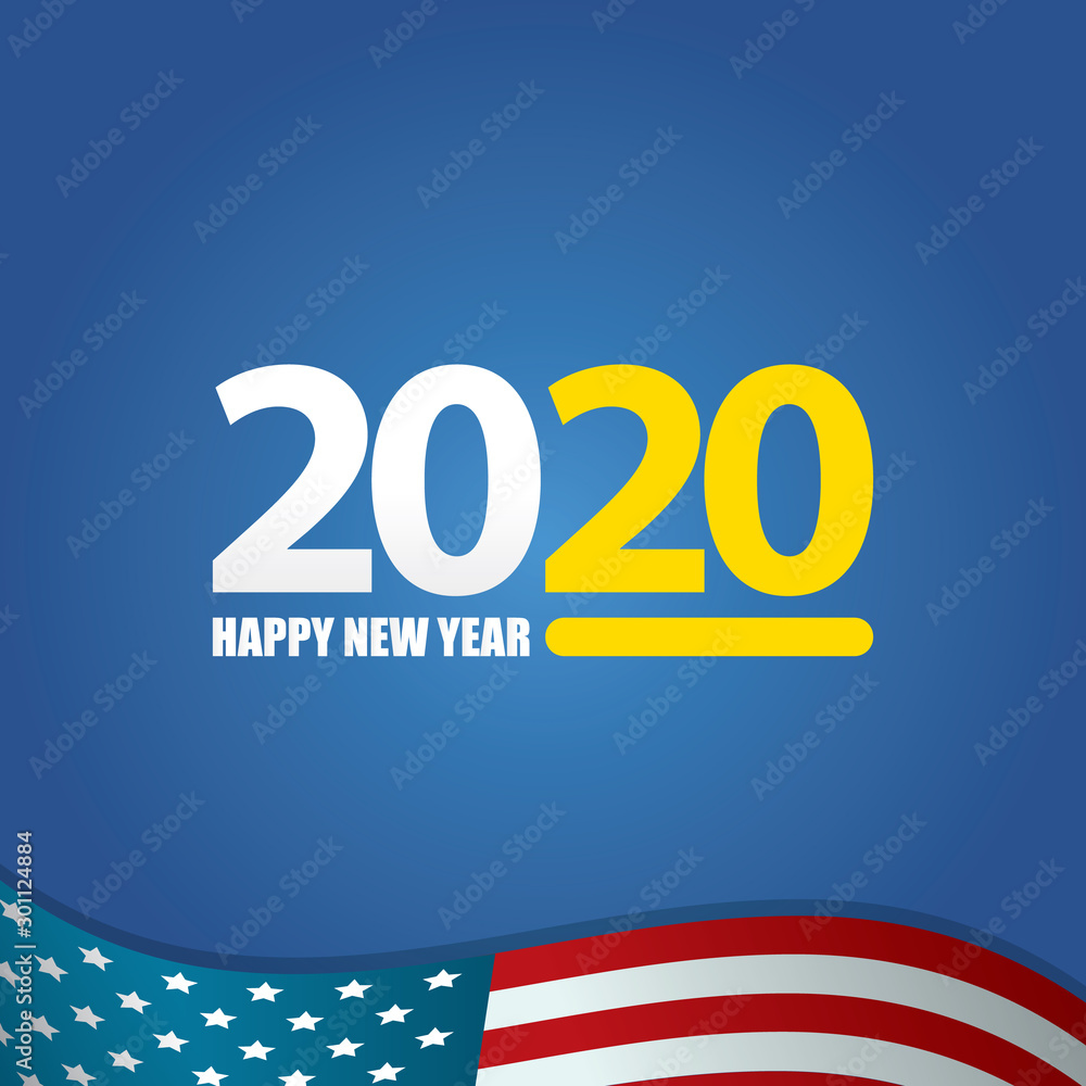 2020 Happy new year creative design background or greeting card. 2020 new year numbers on usa flag background 2020 Happy new year creative design background or greeting card. 2020 new year numbers on usa flag background