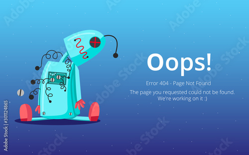 Error 404 page layout vector design. Website 404 page creative concept. The page you requested could not be found. Oops 404 error page.