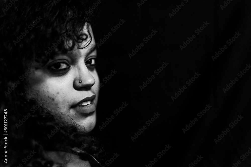 Portrait of woman with black background Portrait of woman with black background