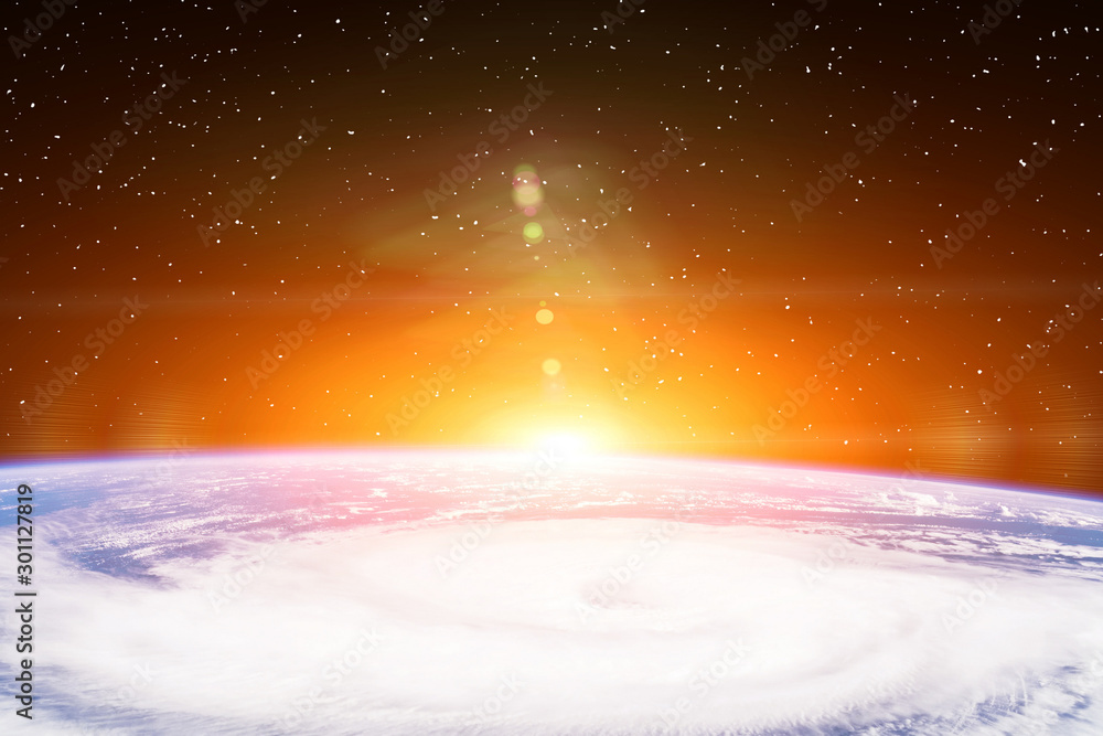 Naklejka premium Sunrise, view from space. The elements of this image furnished b