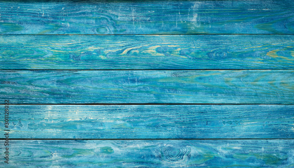 Blue wooden background with old painted boards