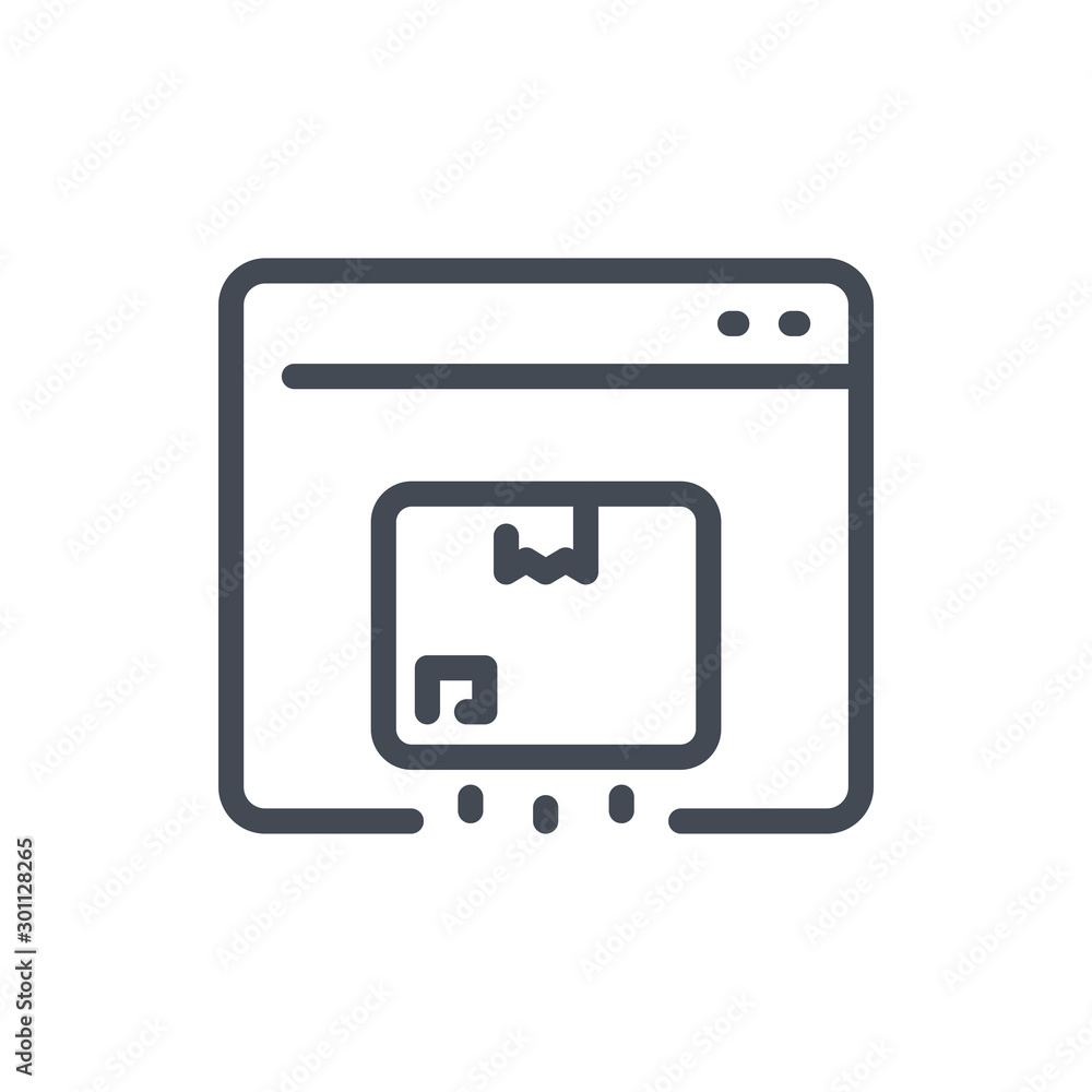 Online store order line icon. Web page with delivery box vector outline sign. Online store order line icon. Web page with delivery box vector outline sign.