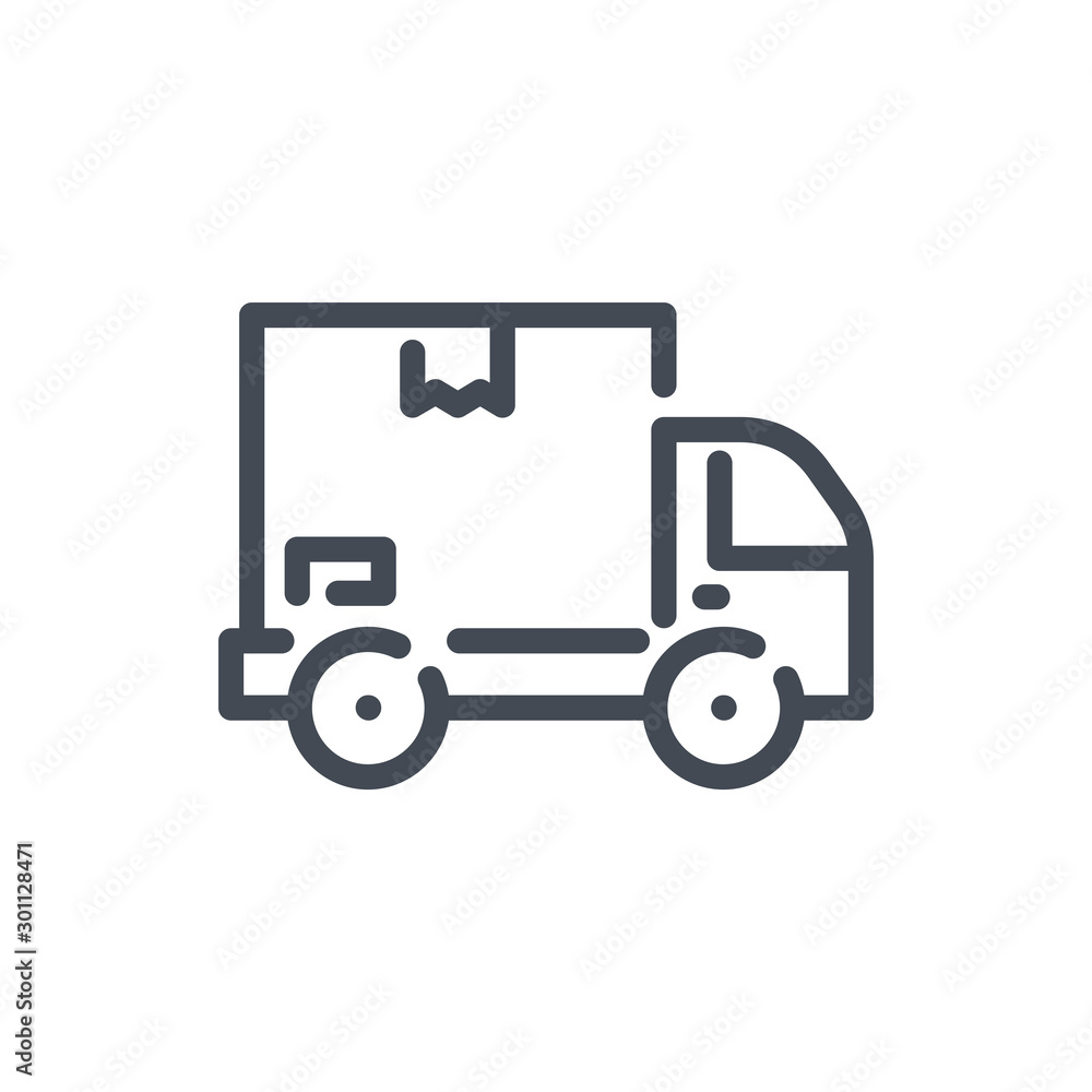 Truck with box line icon. Fast delivery van vector outline sign. Truck with box line icon. Fast delivery van vector outline sign.
