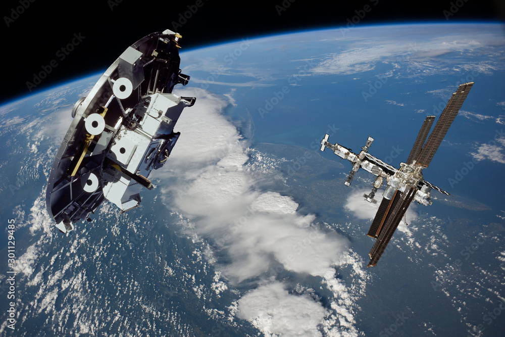 Obraz premium Spaceships in space. Science theme. The elements of this image furnished by NASA.
