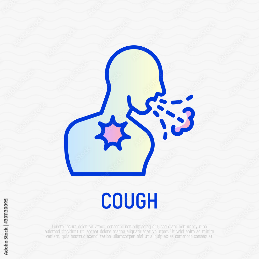 Man is coughing thin line icon. Cold, bronchitis, asthma. Symptom of flu. Modern vector illustration. Man is coughing thin line icon. Cold, bronchitis, asthma. Symptom of flu. Modern vector illustration.