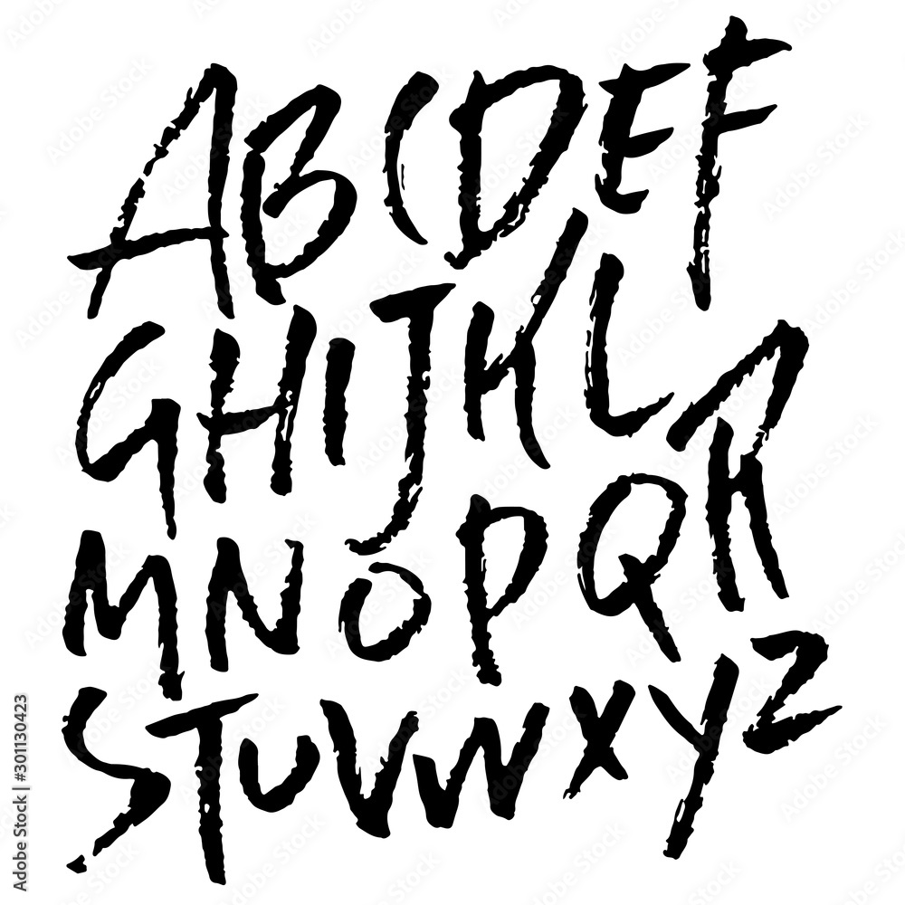 Hand drawn dry brush font. Modern brush lettering. Grunge style alphabet. Vector illustration. Hand drawn dry brush font. Modern brush lettering. Grunge style alphabet. Vector illustration.