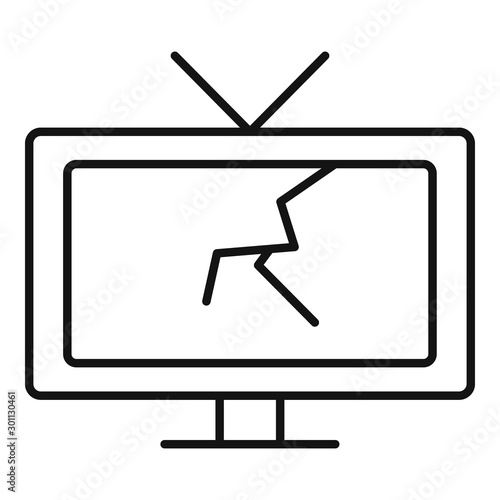 Broken tv set icon. Outline broken tv set vector icon for web design isolated on white background